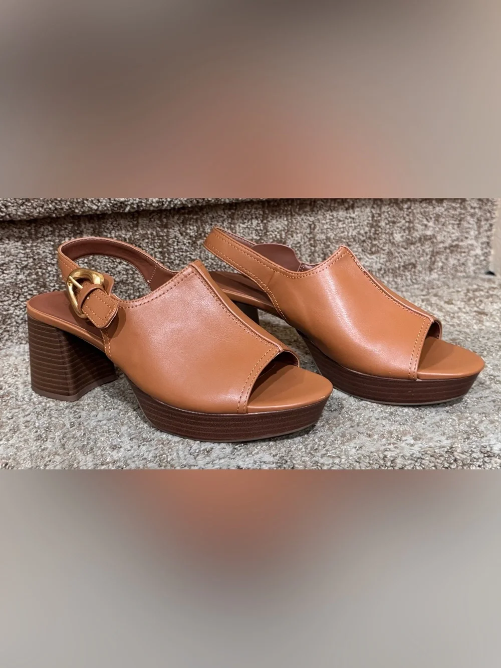 Aerosoles Chancey Platform Slingback Block Heel Sandals Tan Gold Size 9M